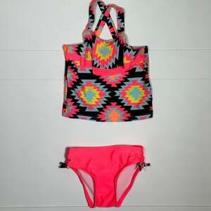 Cat & Jack Toddler Girls Neon Pink/Orange Geometric Tankini Swimsuit Size 2T